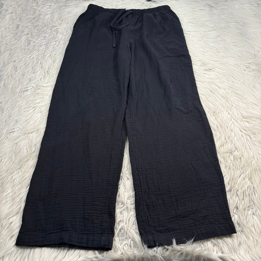 Aritzia Little Moon Women's L Black Gauze Cotton Wide Leg Pant Causal Breezy